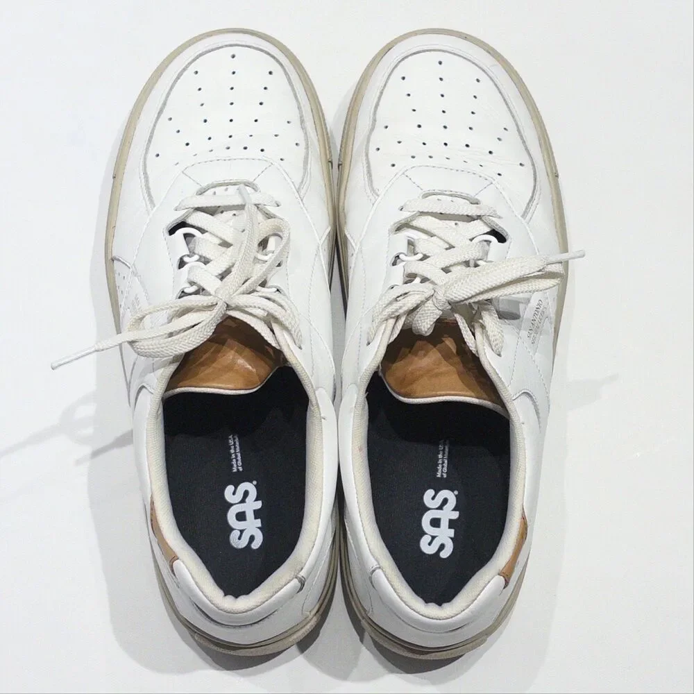 SAS High Street White & Beige Court Leather Shoes Sneakers Men Size 11N Narrow